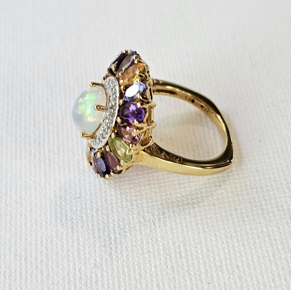 Genuine Opal & Multiple Gemstone Ring 18k Yellow Gold Vermeil Size 7! - Picture 7 of 12